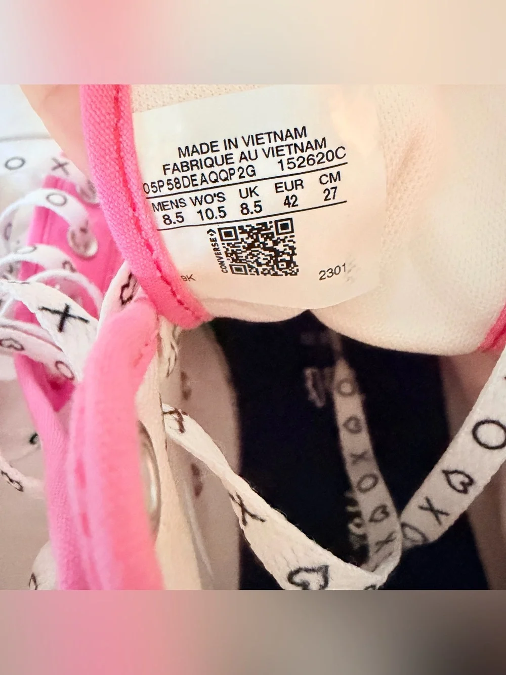 Converse high top half red , half pink “Xoxo” heart print shoes